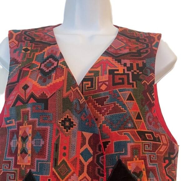 Vintage Marie Studer‎ Designs Women Vest Southwestern Open Front Art To Wear, L - Picture 3 of 8